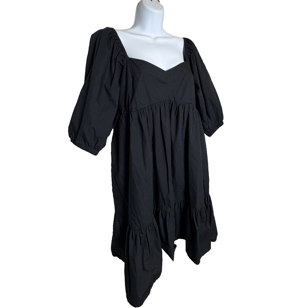 BANANA REPUBLIC Peasant Mini Dress~PM~Black Cotton Puff Slvs High Waist Milkmaid